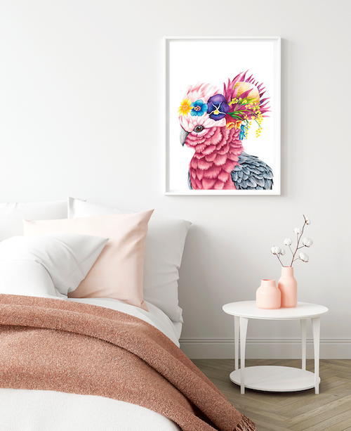 pink galah fine art print framed