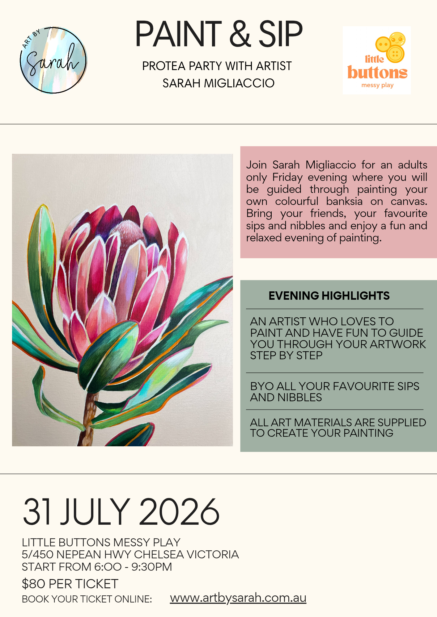 Paint and Sip evening with Artist Sarah Migliaccio