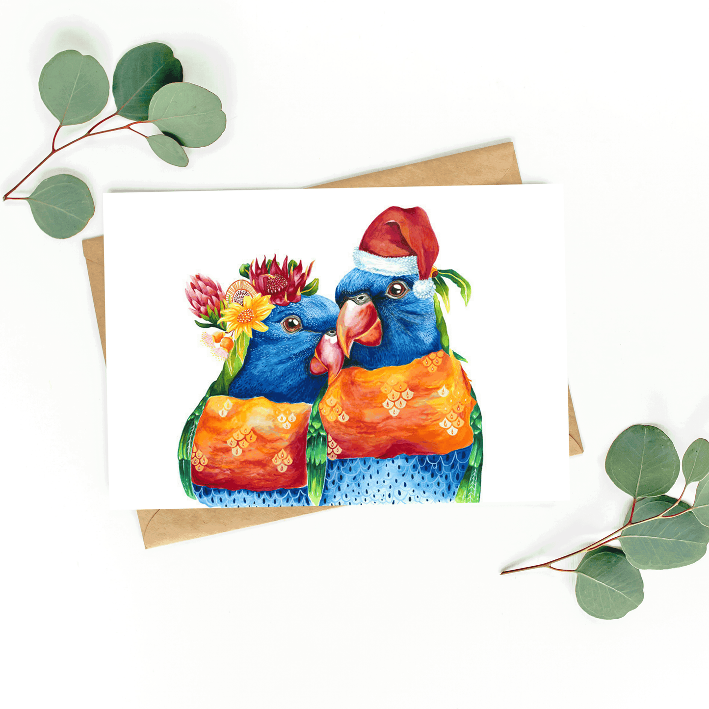 'Gloria & Geoffrey' Rainbow Lorikeet's Christmas Card (Rectangle)