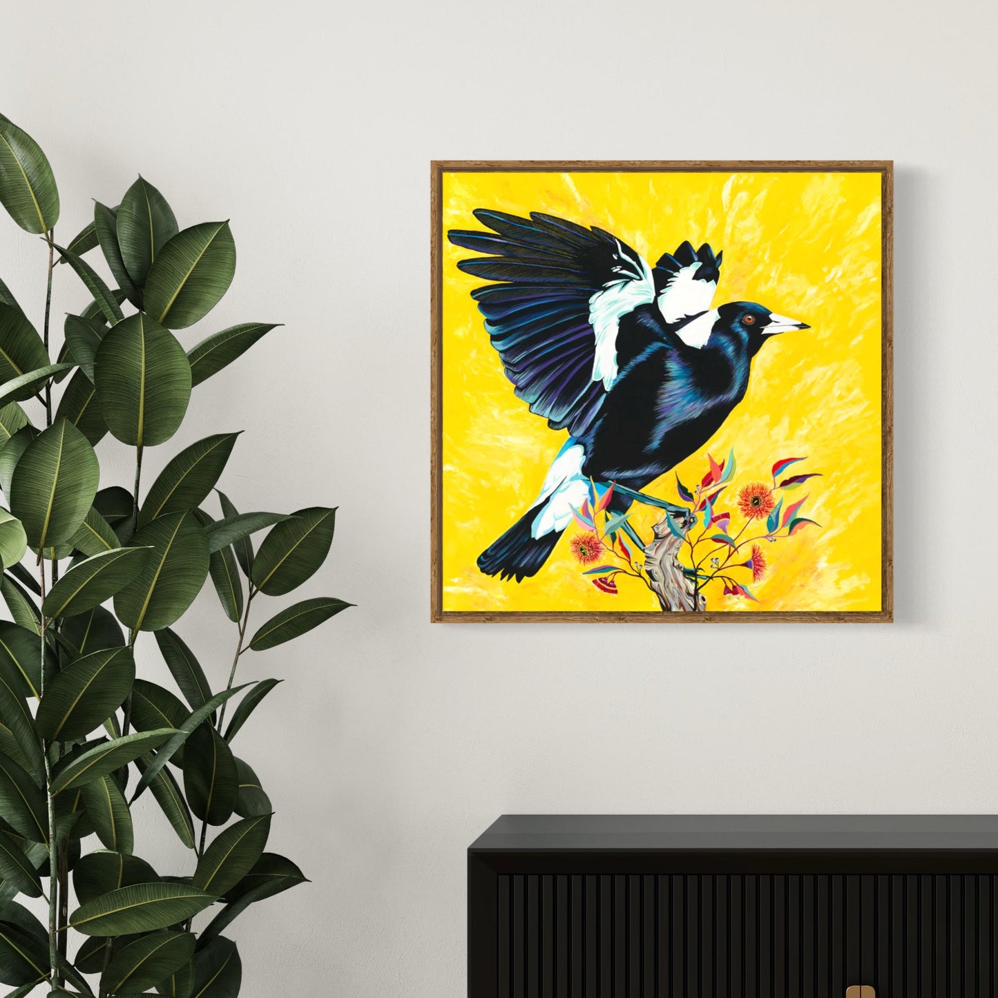 Colourful Magpie Framed Canvas Art